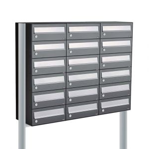 Allux Hive set postkast staal verzinkt gepoedercoat 3-breed 6-hoog op statief antraciet 40030065_3x6s