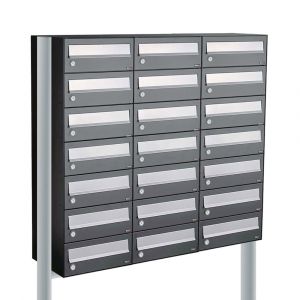 Allux Hive set postkast staal verzinkt gepoedercoat 3-breed 7-hoog op statief antraciet 40030065_3x7s