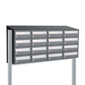 Allux Hive set postkast staal verzinkt gepoedercoat 4-breed 4-hoog met dak op statief antraciet 40030065_4x4ds