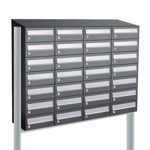 Allux Hive set postkast staal verzinkt gepoedercoat 4-breed 7-hoog met dak op statief antraciet 40030065_4x7ds