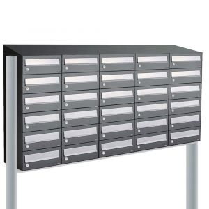 Allux Hive set postkast staal verzinkt gepoedercoat 5-breed 6-hoog met dak op statief antraciet 40030065_5x6ds