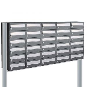 Allux Hive set postkast staal verzinkt gepoedercoat 5-breed 6-hoog op statief antraciet 40030065_5x6s