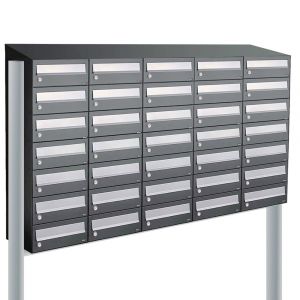 Allux Hive set postkast staal verzinkt gepoedercoat 5-breed 7-hoog met dak op statief antraciet 40030065_5x7ds