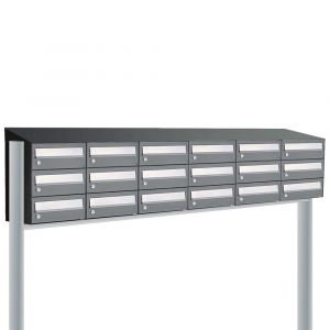 Allux Hive set postkast staal verzinkt gepoedercoat 6-breed 3-hoog met dak op statief antraciet 40030065_6x3ds