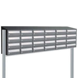 Allux Hive set postkast staal verzinkt gepoedercoat 6-breed 4-hoog met dak op statief antraciet 40030065_6x4ds