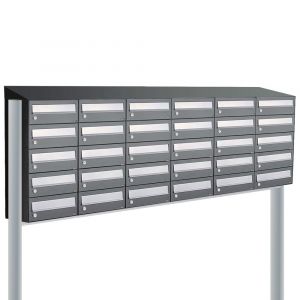 Allux Hive set postkast staal verzinkt gepoedercoat 6-breed 5-hoog met dak op statief antraciet 40030065_6x5ds