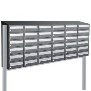 Allux Hive set postkast staal verzinkt gepoedercoat 6-breed 6-hoog met dak op statief antraciet 40030065_6x6ds