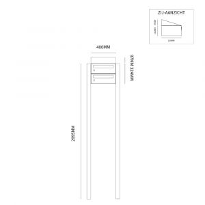 Allux Hive set postkast staal verzinkt gepoedercoat 1-breed 2-hoog met dak op statief zwart 40030070_1x2ds