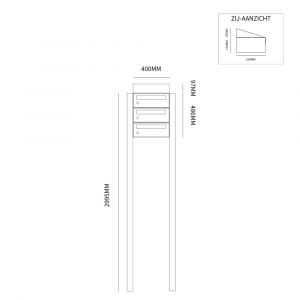 Allux Hive set postkast staal verzinkt gepoedercoat 1-breed 3-hoog met dak op statief zwart 40030070_1x3ds