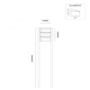 Allux Hive set postkast staal verzinkt gepoedercoat 1-breed 3-hoog op statief zwart 40030070_1x3s