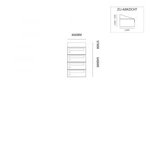 Allux Hive set postkast staal verzinkt gepoedercoat 1-breed 4-hoog met dak zwart 40030070_1x4d