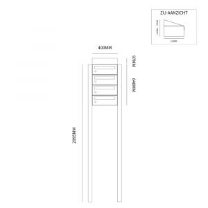 Allux Hive set postkast staal verzinkt gepoedercoat 1-breed 4-hoog met dak op statief zwart 40030070_1x4ds