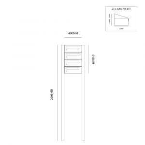 Allux Hive set postkast staal verzinkt gepoedercoat 1-breed 4-hoog op statief zwart 40030070_1x4s