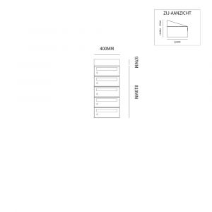 Allux Hive set postkast staal verzinkt gepoedercoat 1-breed 5-hoog met dak zwart 40030070_1x5d