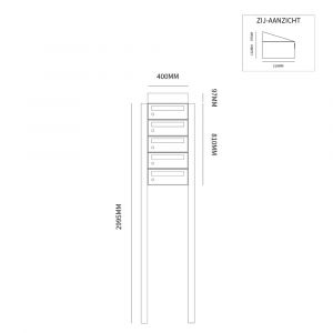 Allux Hive set postkast staal verzinkt gepoedercoat 1-breed 5-hoog met dak op statief zwart 40030070_1x5ds