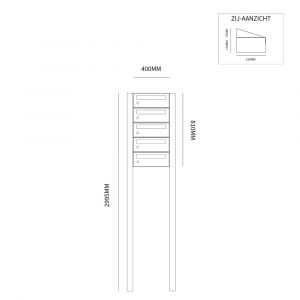 Allux Hive set postkast staal verzinkt gepoedercoat 1-breed 5-hoog op statief zwart 40030070_1x5s