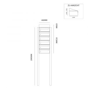 Allux Hive set postkast staal verzinkt gepoedercoat 1-breed 6-hoog met dak op statief zwart 40030070_1x6ds