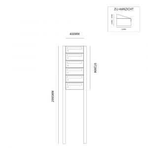 Allux Hive set postkast staal verzinkt gepoedercoat 1-breed 6-hoog op statief zwart 40030070_1x6s