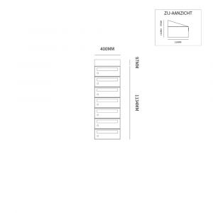 Allux Hive set postkast staal verzinkt gepoedercoat 1-breed 7-hoog met dak zwart 40030070_1x7d