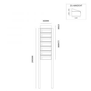 Allux Hive set postkast staal verzinkt gepoedercoat 1-breed 7-hoog met dak op statief zwart 40030070_1x7ds