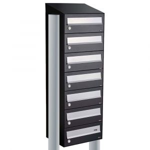 Allux Hive set postkast staal verzinkt gepoedercoat 1-breed 7-hoog met dak op statief zwart 40030070_1x7ds