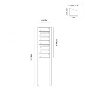 Allux Hive set postkast staal verzinkt gepoedercoat 1-breed 7-hoog op statief zwart 40030070_1x7s