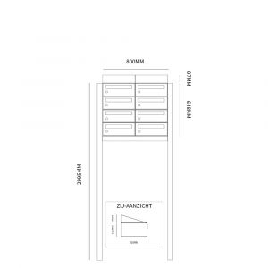 Allux Hive set postkast staal verzinkt gepoedercoat 2-breed 4-hoog met dak op statief zwart 40030070_2x4ds