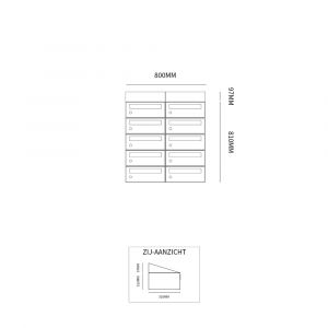 Allux Hive set postkast staal verzinkt gepoedercoat 2-breed 5-hoog met dak zwart 40030070_2x5d