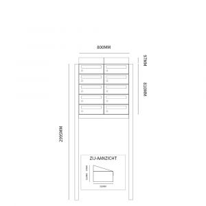 Allux Hive set postkast staal verzinkt gepoedercoat 2-breed 5-hoog met dak op statief antraciet 40030065_2x5ds