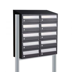 Allux Hive set postkast staal verzinkt gepoedercoat 2-breed 5-hoog met dak op statief zwart 40030070_2x5ds