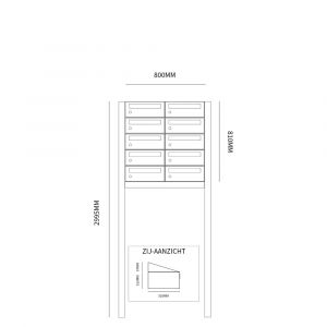 Allux Hive set postkast staal verzinkt gepoedercoat 2-breed 5-hoog op statief zwart 40030070_2x5s