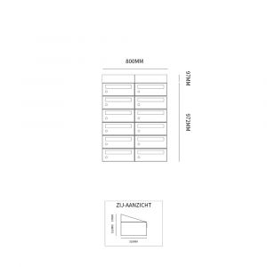 Allux Hive set postkast staal verzinkt gepoedercoat 2-breed 6-hoog met dak zwart 40030070_2x6d