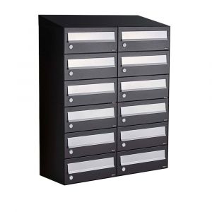 Allux Hive set postkast staal verzinkt gepoedercoat 2-breed 6-hoog met dak zwart 40030070_2x6d