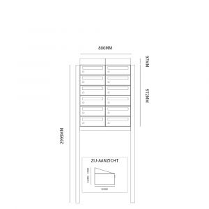 Allux Hive set postkast staal verzinkt gepoedercoat 2-breed 6-hoog met dak op statief zwart 40030070_2x6ds