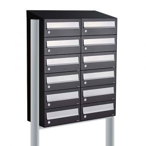 Allux Hive set postkast staal verzinkt gepoedercoat 2-breed 6-hoog met dak op statief zwart 40030070_2x6ds