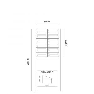 Allux Hive set postkast staal verzinkt gepoedercoat 2-breed 6-hoog op statief zwart 40030070_2x6s