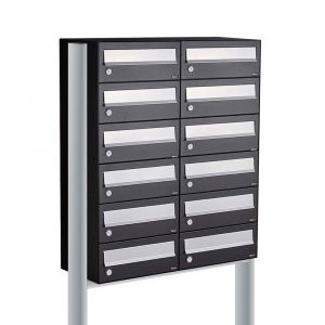 Allux Hive set postkast staal verzinkt gepoedercoat 2-breed 6-hoog op statief zwart 40030070_2x6s