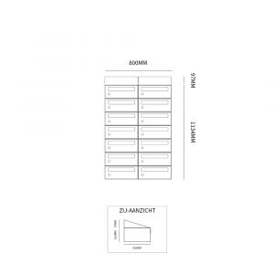 Allux Hive set postkast staal verzinkt gepoedercoat 2-breed 7-hoog met dak zwart 40030070_2x7d