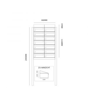 Allux Hive set postkast staal verzinkt gepoedercoat 2-breed 7-hoog met dak op statief zwart 40030070_2x7ds