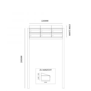 Allux Hive set postkast staal verzinkt gepoedercoat 3-breed 2-hoog met dak op statief zwart 40030070_3x2ds