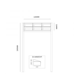 Allux Hive set postkast staal verzinkt gepoedercoat 3-breed 2-hoog op statief zwart 40030070_3x2s