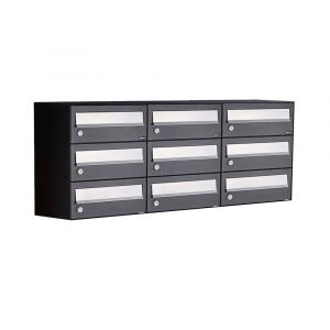 Allux Hive set postkast staal verzinkt gepoedercoat 3-breed 3-hoog zwart 40030070_3x3