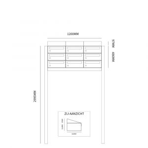 Allux Hive set postkast staal verzinkt gepoedercoat 3-breed 3-hoog met dak op statief zwart 40030070_3x3ds