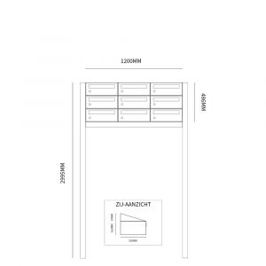 Allux Hive set postkast staal verzinkt gepoedercoat 3-breed 3-hoog op statief zwart 40030070_3x3s