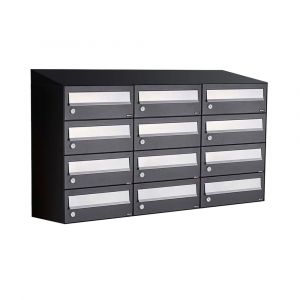 Allux Hive set postkast staal verzinkt gepoedercoat 3-breed 4-hoog met dak zwart 40030070_3x4d