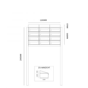 Allux Hive set postkast staal verzinkt gepoedercoat 3-breed 4-hoog met dak op statief zwart 40030070_3x4ds