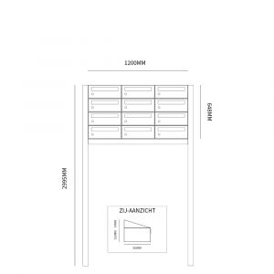 Allux Hive set postkast staal verzinkt gepoedercoat 3-breed 4-hoog op statief zwart 40030070_3x4s