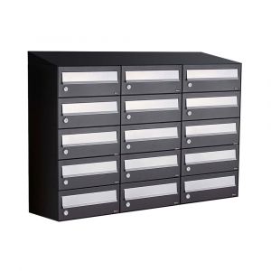 Allux Hive set postkast staal verzinkt gepoedercoat 3-breed 5-hoog met dak zwart 40030070_3x5d