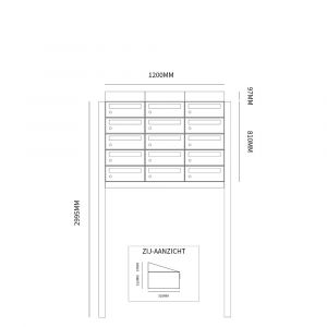 Allux Hive set postkast staal verzinkt gepoedercoat 3-breed 5-hoog met dak op statief zwart 40030070_3x5ds