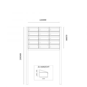 Allux Hive set postkast staal verzinkt gepoedercoat 3-breed 5-hoog op statief zwart 40030070_3x5s